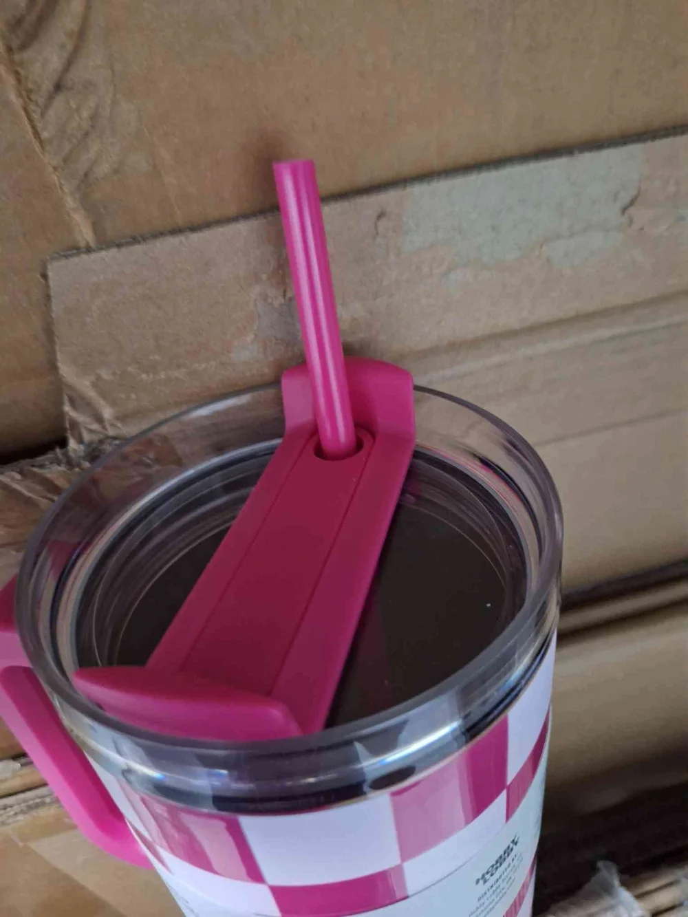 Pink Checker Stainless Steel Tumbler with Handle - 40 oz